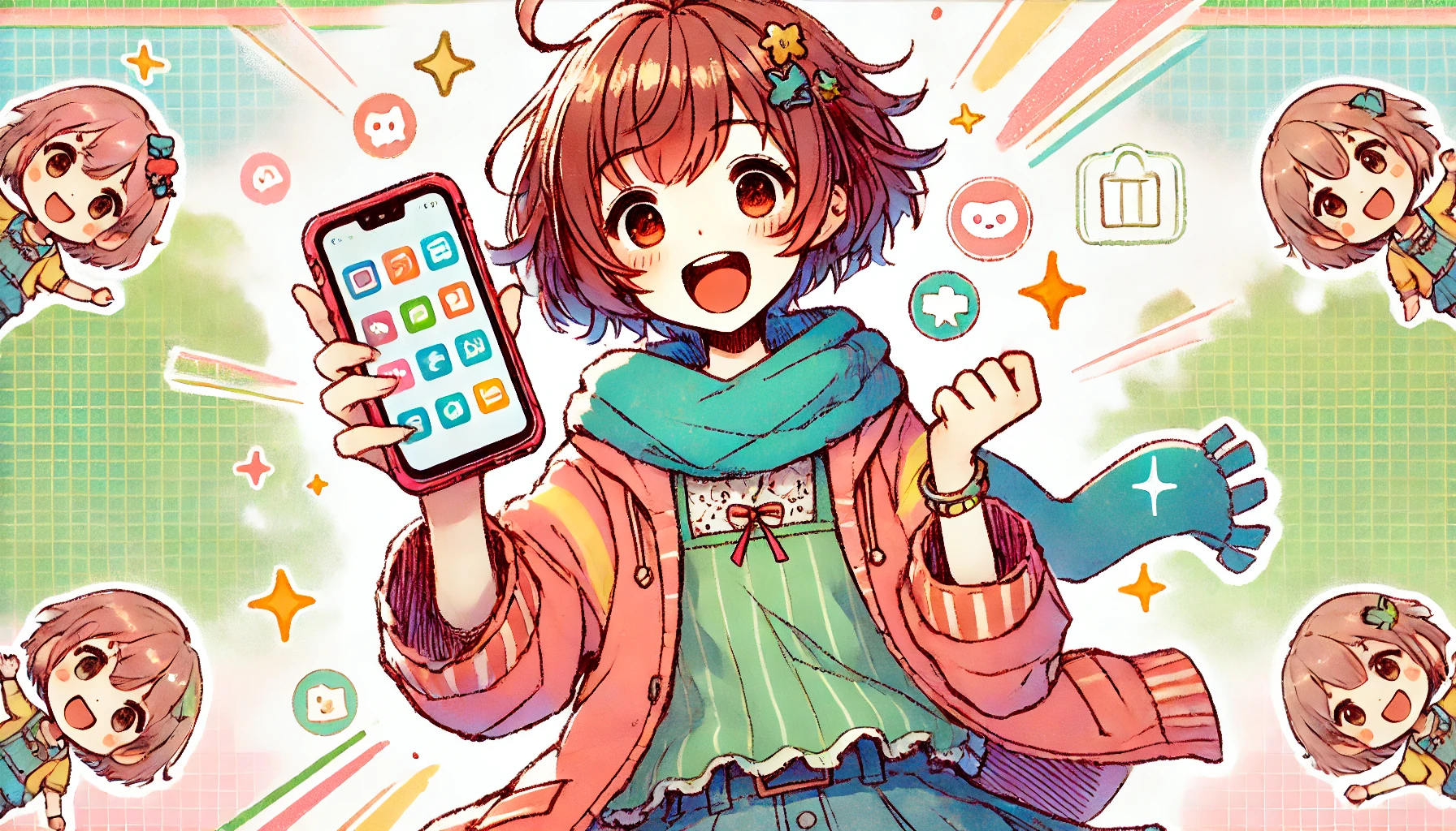 女の子がスマホをもらって喜んでいる楽しそうな様子